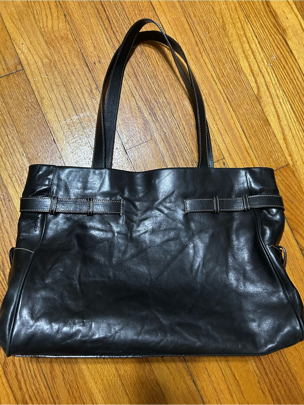 Born Women's Black Smooth Leather Large Shoulder Bag Paisley Lined - Picture 3 of 12